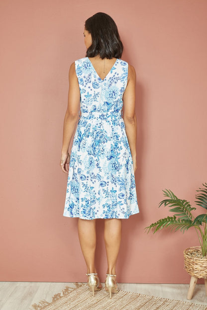 Mela Blue Floral Wrap Over Skater Dress