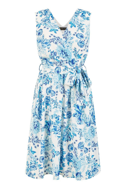 Mela Blue Floral Wrap Over Skater Dress