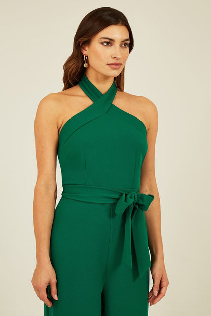 Mela Green Cross Over Halter Neck Jumpsuit