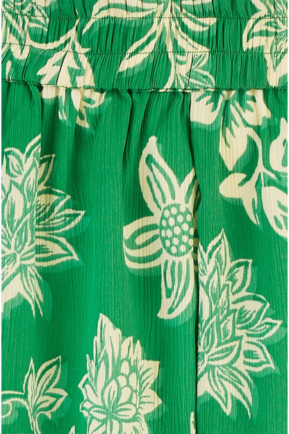 Mela Green Floral Print Ruched Waist Relaxed Fit Shorts