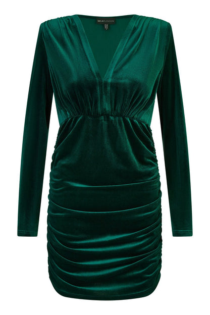 Mela Green Velvet Fitted Long Sleeve Mini Dress