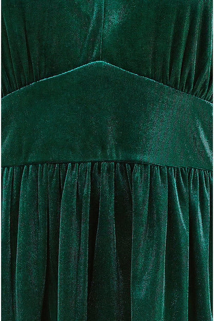 Mela Green Velvet Long Sleeve Skater Dress