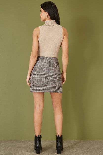 Mela Grey Checked Wrap Mini Skirt With Button Detail