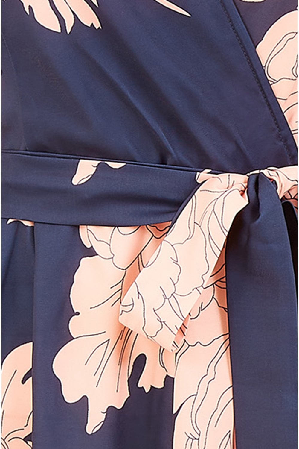 Mela Navy Blossom Print Wrap Midi With Dipped Hem