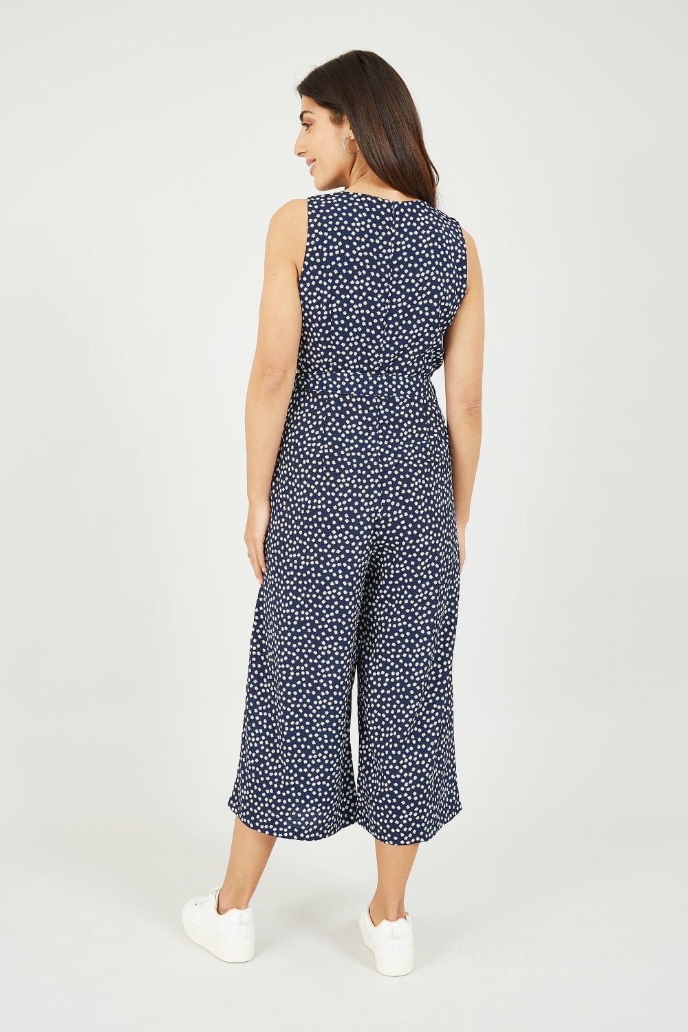 Mela Navy Ditsy Daisy Sleeveless Culotte Jumpsuit