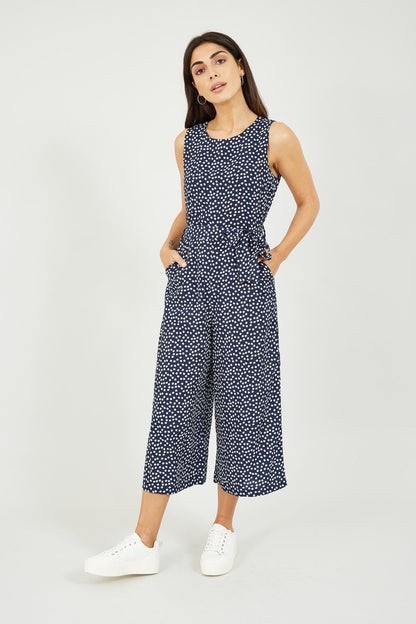 Mela Navy Ditsy Daisy Sleeveless Culotte Jumpsuit
