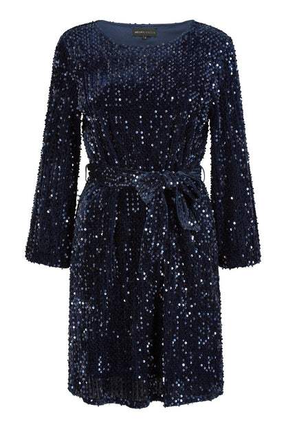 Mela Navy Sequin Smock Dress