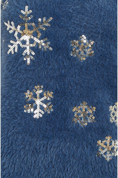 Mela Navy Sequin Snowflake Fluffy Jumper