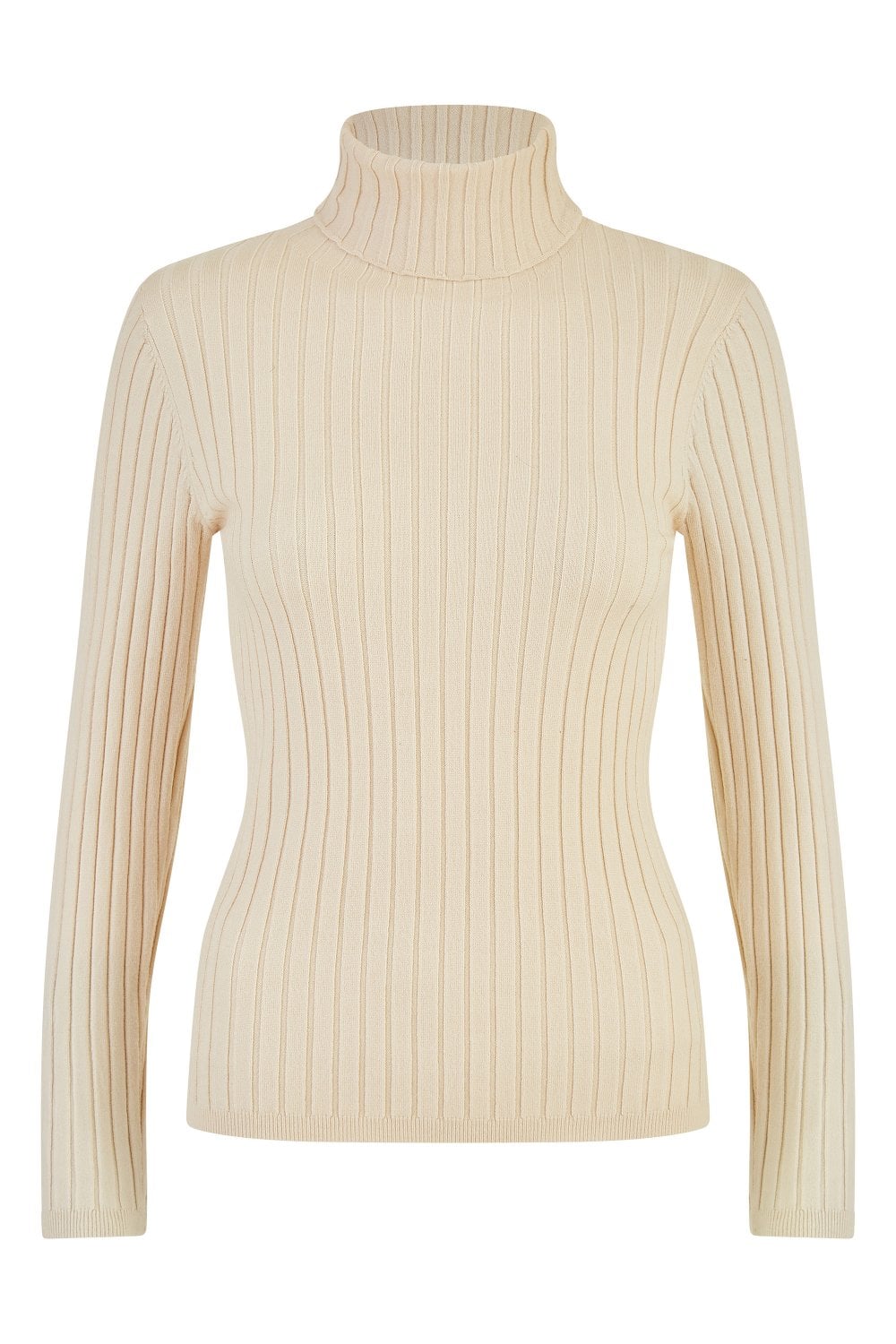 Mela Oatmeal Ribbed Knit Roll Neck Jumper
