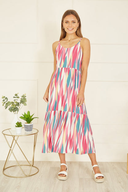 Mela Pink Viscose Abstract Stripe Midi Sundress