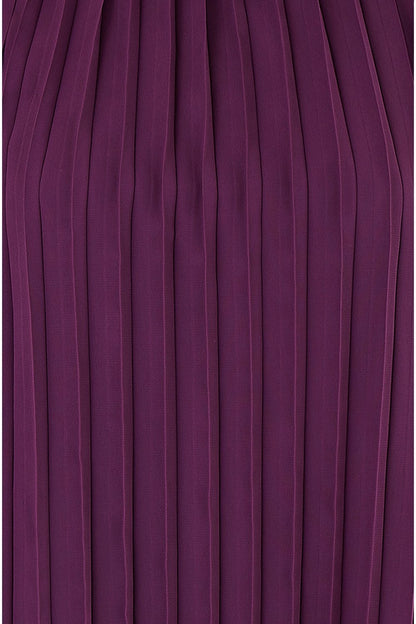 Mela Plum Pleated Long Sleeve Top With High Neck