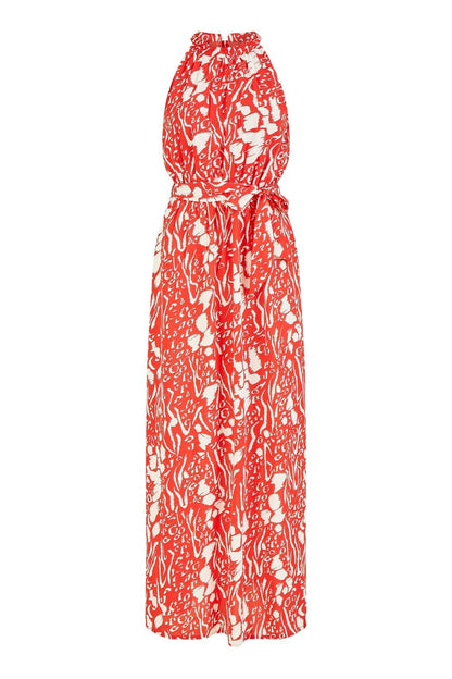 Mela Red Animal Print Halter Neck Maxi Dress
