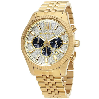 Michael Kors Men’s Watch Stainless Steel Gold Strap With Pave Crystal Dial MK8494
