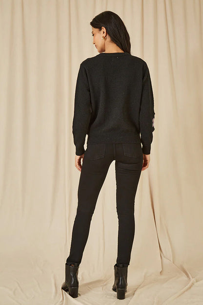 Mela Black Sequin Flower Jumper