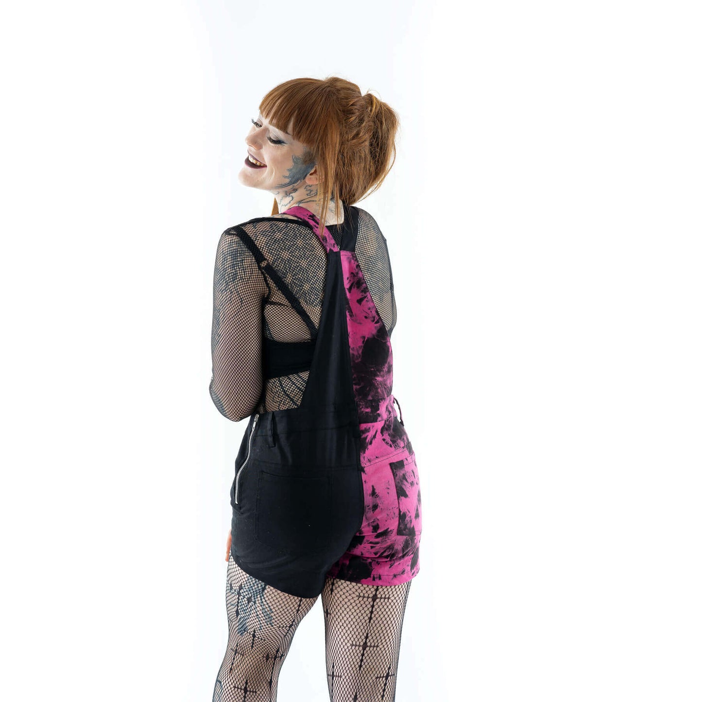 Vixxsin Petra Dungarees Black and Pink Tie Die