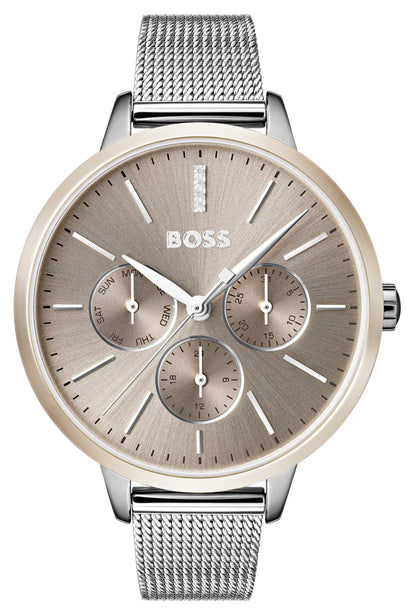 BOSS Black Symphony Day & Date Display Rose Gold Case Mesh Strap 1502423