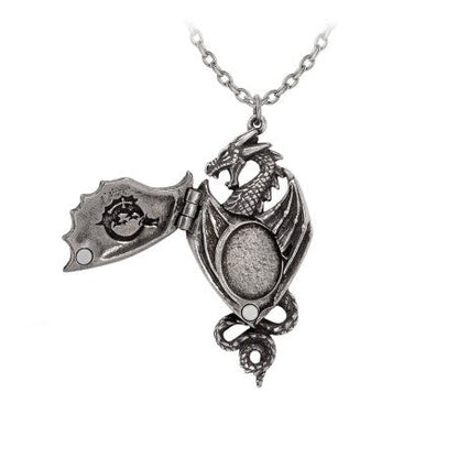 Dragon Necklace Winged Locket Pewter Gothic Alchemy