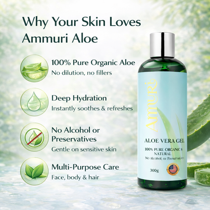 Ammuri Organic Aloe Vera Gel 300g - Pure Natural Pack Of 5 for Face & Body