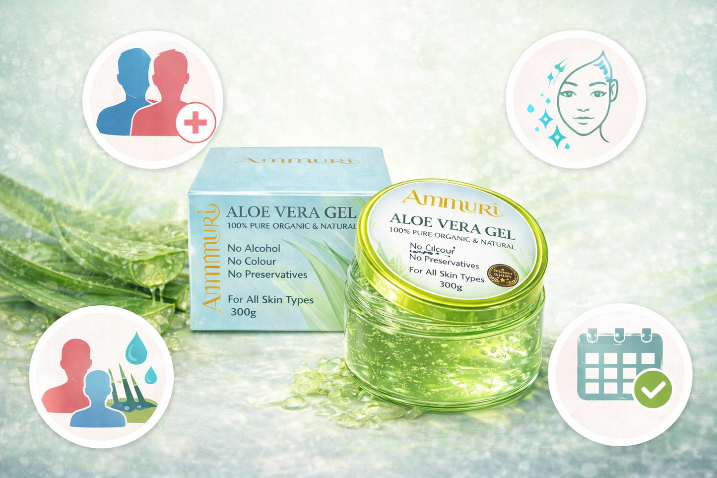 Ammuri Organic Aloe Vera Gel 300g – Pure Hydration for Face, Body & Hair