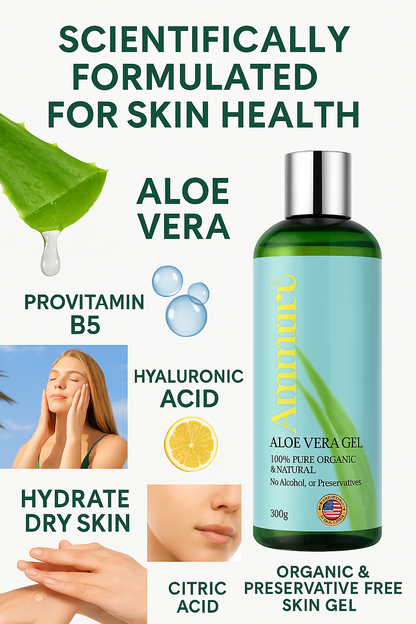 Ammuri Organic Aloe Vera Gel 300g - Pure Natural Pack Of 5 for Face & Body