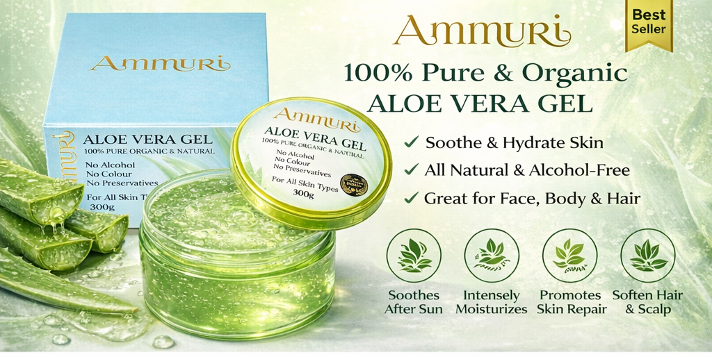 Ammuri Organic Aloe Vera Gel 300g – Pure Hydration for Face, Body & Hair