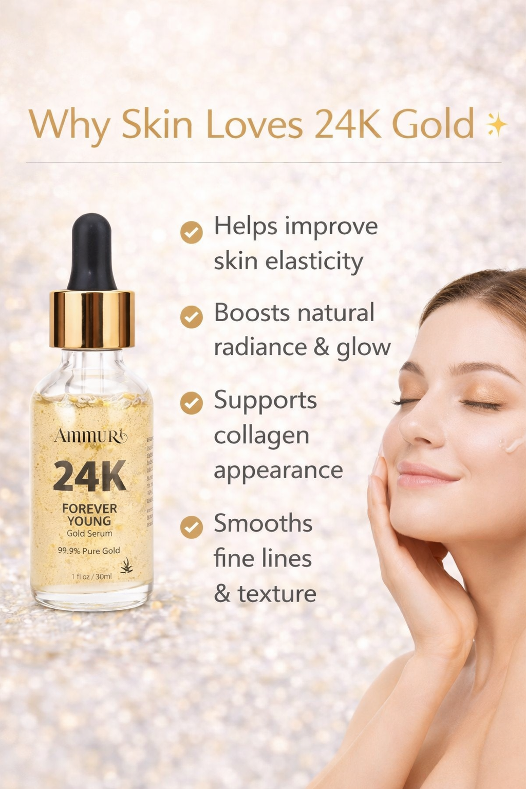 Ammuri 24K Gold Face Serum - Anti-Aging Collagen Booster Dark Circle Treatment
