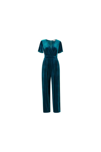 Yumi Teal Jumpsuit With Angel Sleeves