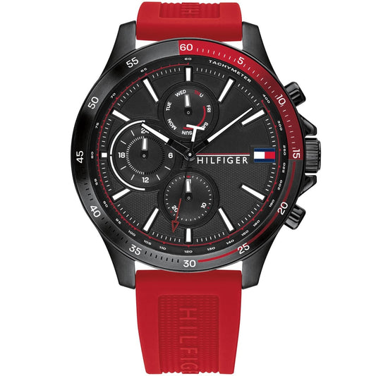 Tommy Hilfiger Men’s Watch Silicone Red Strap With Black Dial And Black Case 1791722