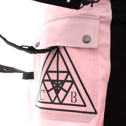 Gothic Mini Skirt Black Pink Strap Detail Chemical Black
