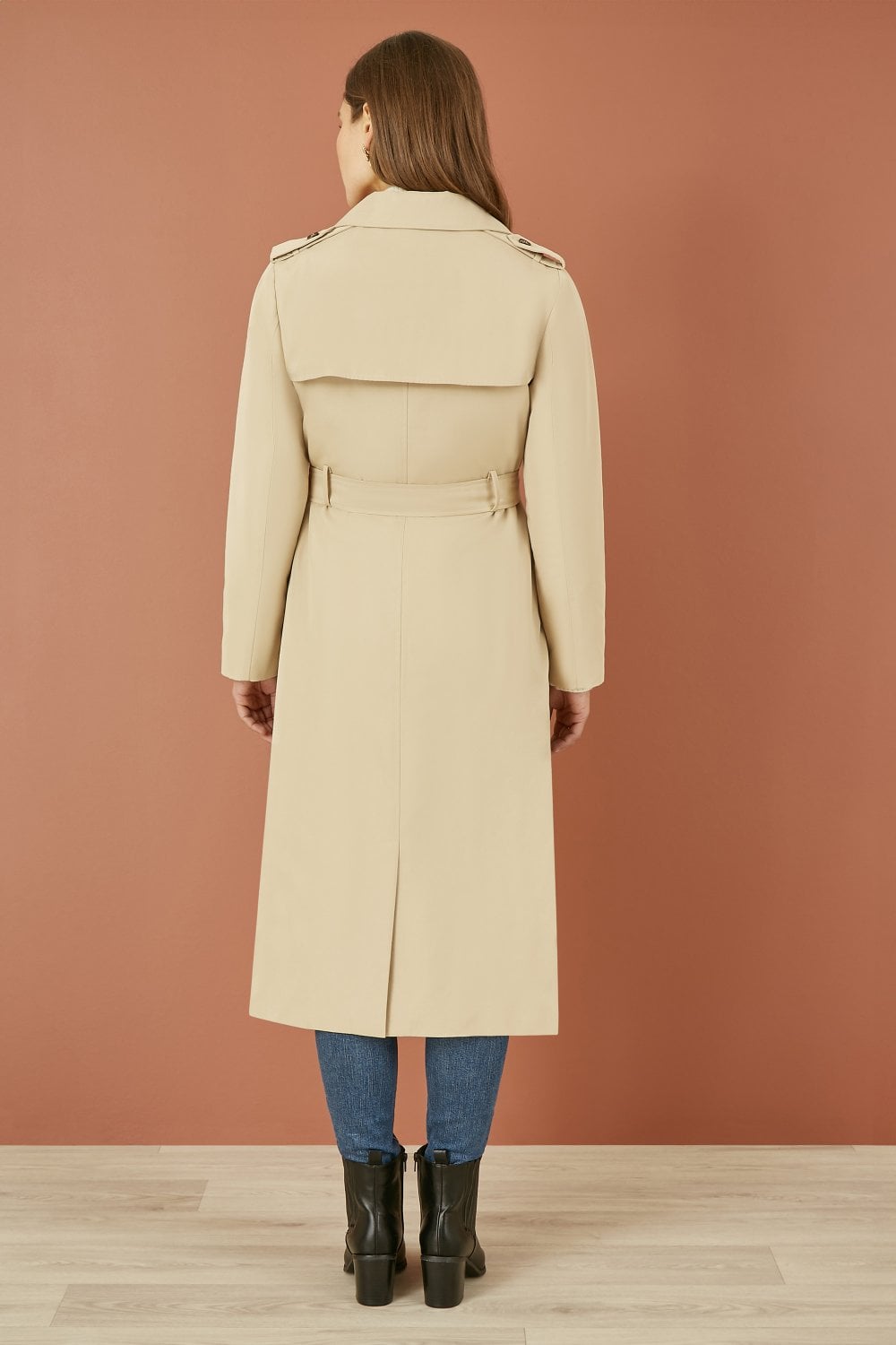 Yumi Beige Belted Long Trench Coat With Belt