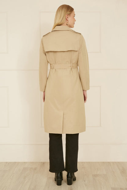 Yumi Beige Belted Long Trench Coat With Belt