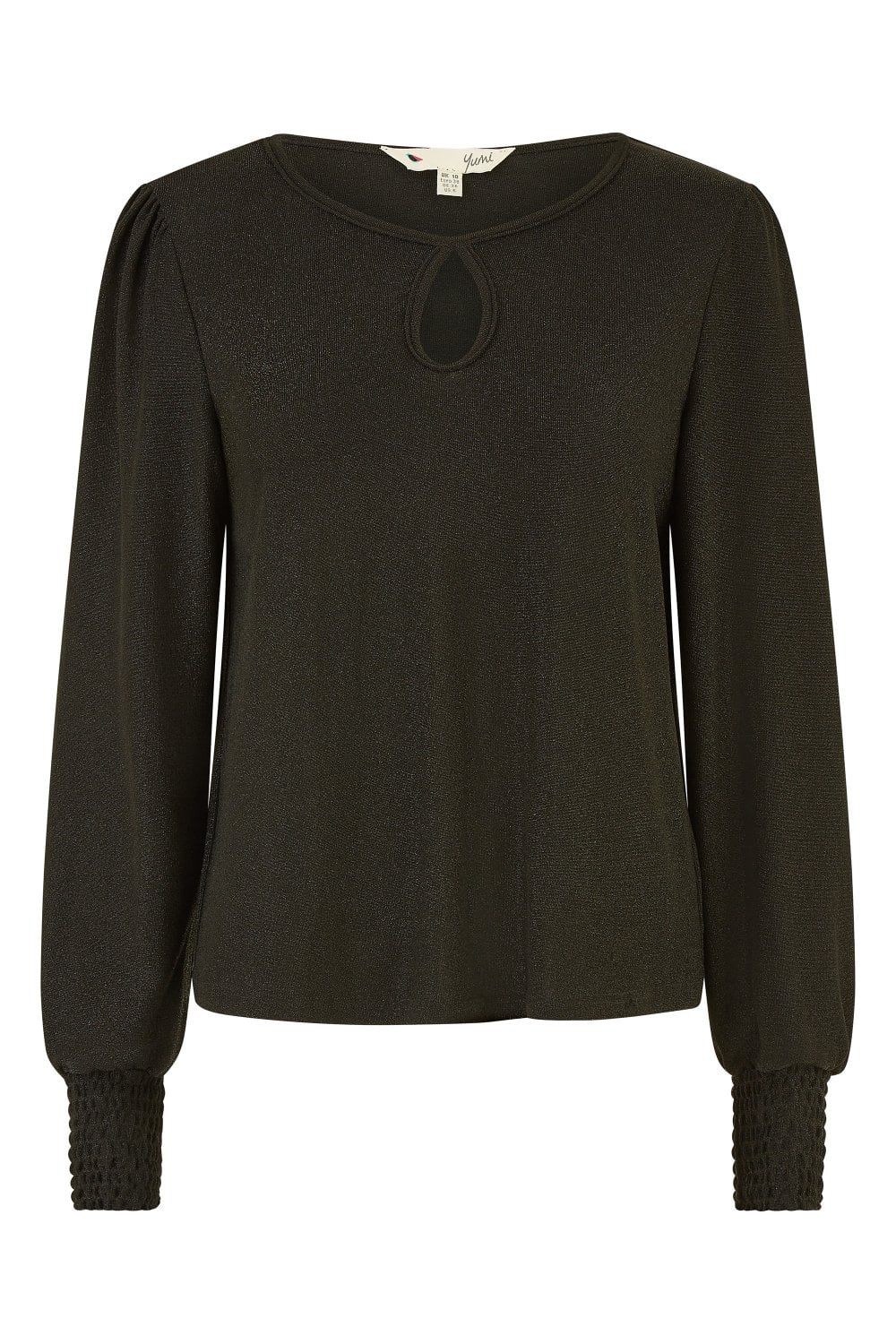 Yumi Black And Gold Sparkle Stretch Keyhole Neckline Top