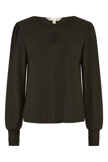 Yumi Black And Gold Sparkle Stretch Keyhole Neckline Top