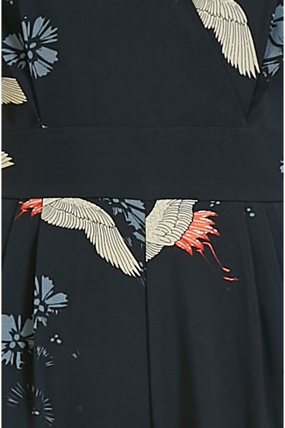 Yumi Black Crane Print Angel Sleeve Jumpsuit