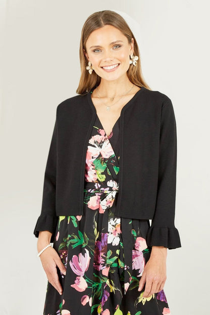Yumi Black Cropped Cardigan With Bell Sleeves