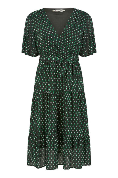 Yumi Black Dot Print Mesh Stretch Midi Skater Dress