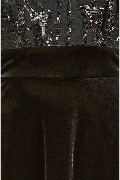 Yumi Black Embellished Velvet Wrap Skater Midi Dress