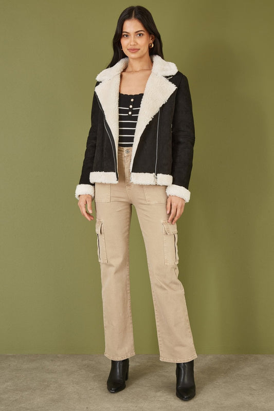 Yumi Black Faux Suede And Shearling Biker Jacket