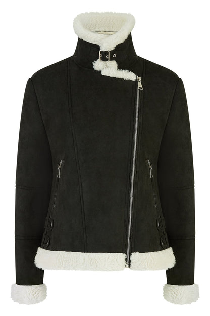 Yumi Black Faux Suede And Shearling Biker Jacket