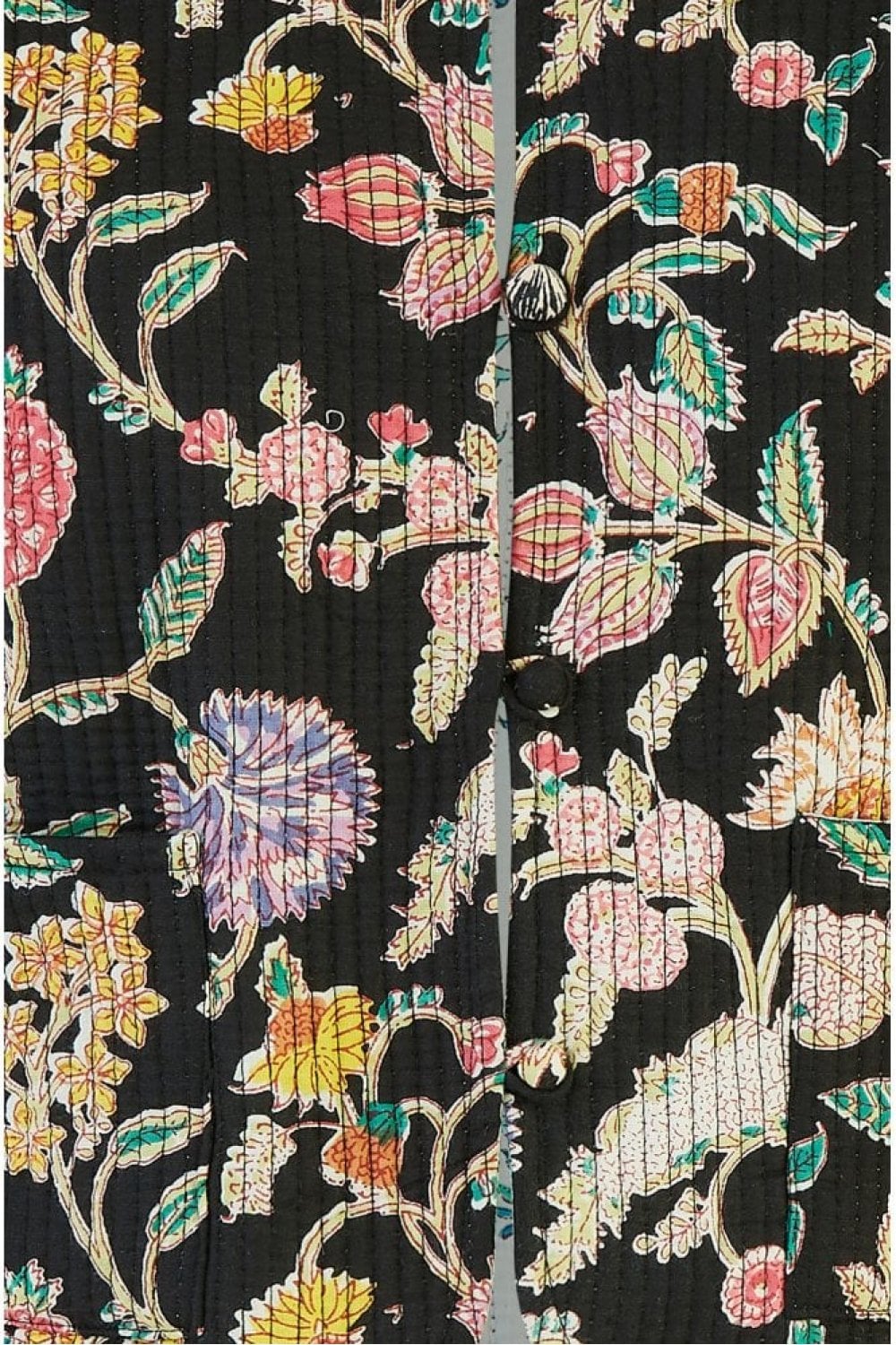 Yumi Black Floral Print Reversible Cotton Cropped Quilted Jacket