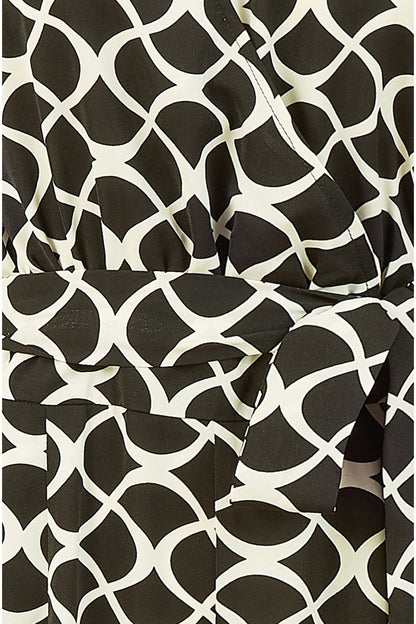 Yumi Black Geometric Print Wrap Jumpsuit