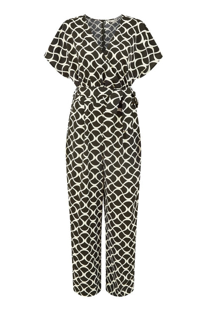 Yumi Black Geometric Print Wrap Jumpsuit