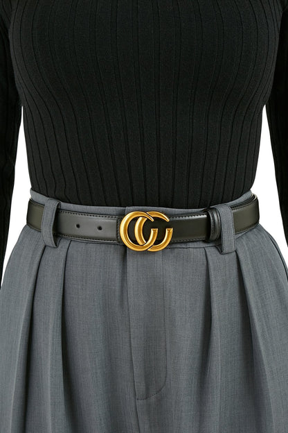 Yumi Black Gold Buckle Circle Belt