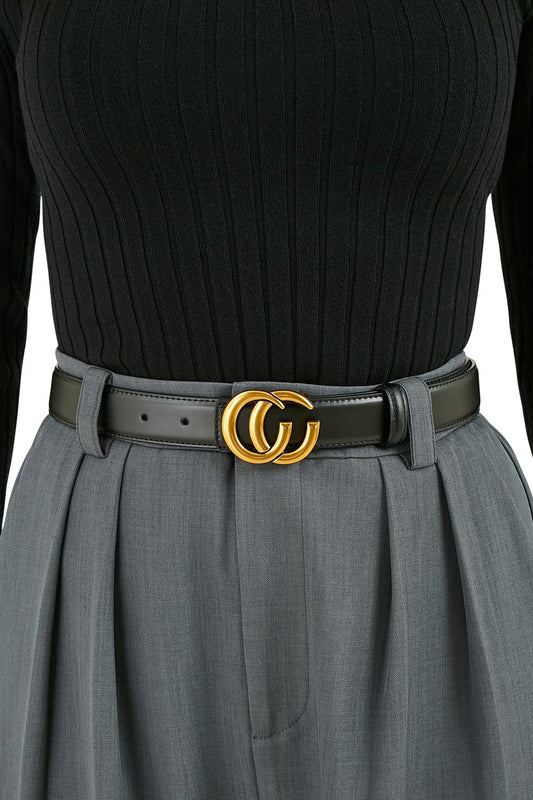 Yumi Black Gold Buckle Circle Belt