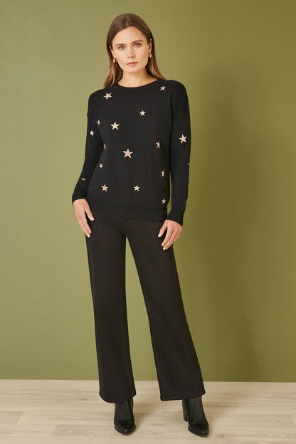 Yumi Black Gold Foil Star Print Relaxed Fit Jumper