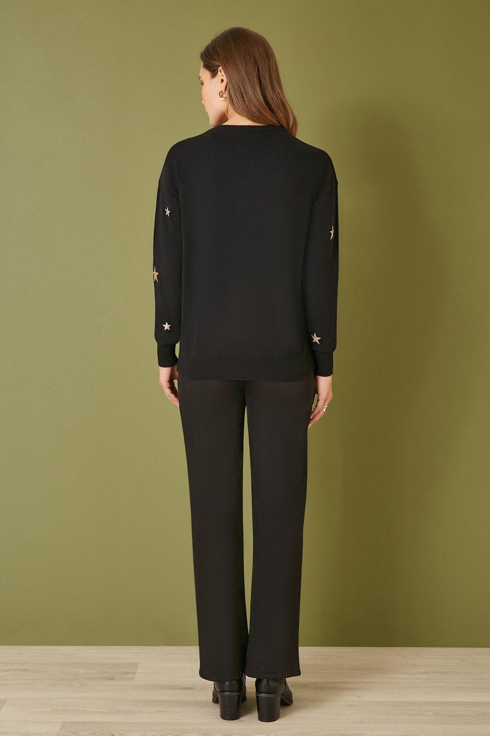 Yumi Black Gold Foil Star Print Relaxed Fit Jumper