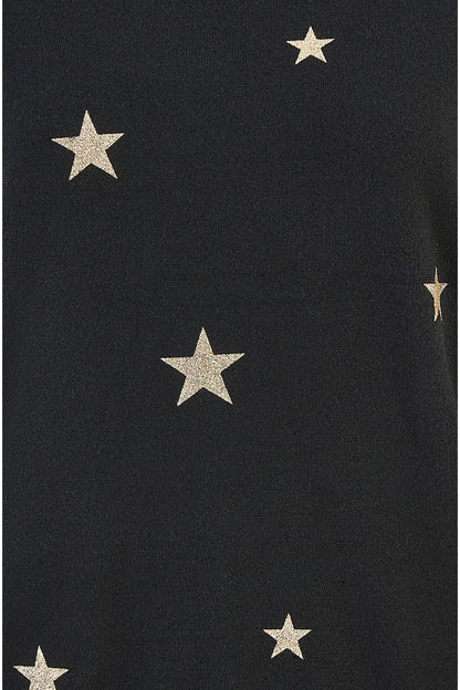 Yumi Black Gold Foil Star Print Relaxed Fit Jumper