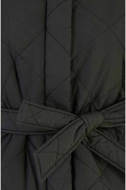 Yumi Black High Neck Quilted Gilet With Belt