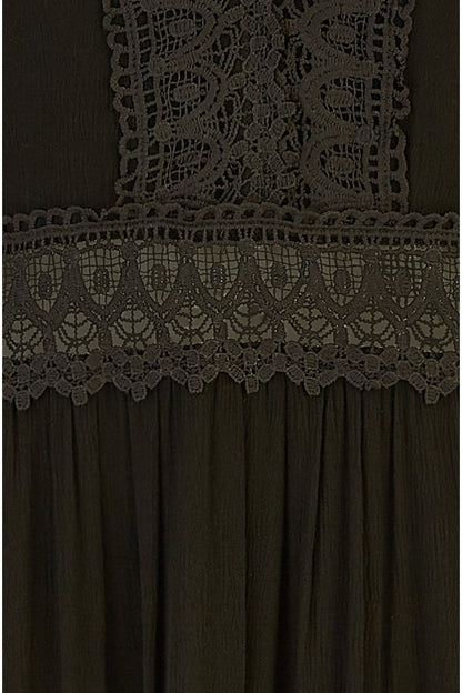 Yumi Black Lace Trim Cotton Midi Sun Dress