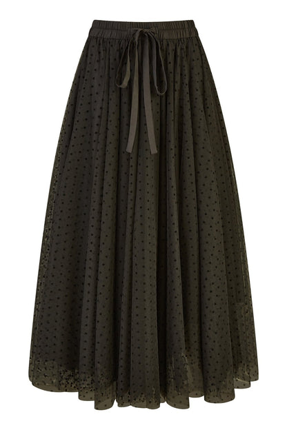 Yumi Black Mesh Heart Print Tulle Skirt